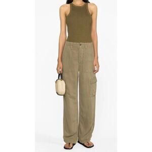 NWT Mother The Private Cargo Sneak •24•High Rise Twill Pants Gothic Olive Green